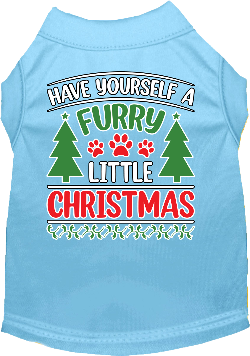 Furry Little Christmas Screen Print Dog Shirt Baby Blue Size XS